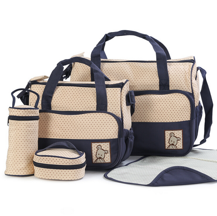 FreeshippingMother infanticipate mummy Babies bags nappy bag multifunctionaldouble shoulder cross body 5 piece set messenger bag