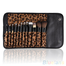 2015 12 PCS Pro Makeup Brush Set Cosmetic Tool Leopard Bag Beauty Brushes 1L2J 2SKY