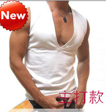 sexy men underwear diy Male V-neck wide shoulder vest 100% cotton waistcoat customize summer solid color basic shirt
