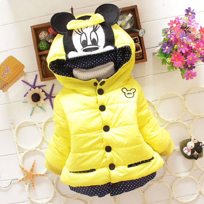 2015 Children's Winter Outerwear Coats Mickey Girl's Hooded Coat Kids Windbreaker Jacket 100% Cotton Warm Jackets