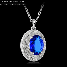 New Arrival Pendant & Necklace Platinum Plt Round Shape Micro Inlay Swiss Cubic Zircon Blue Pendant Jewelry For Women CNL0063-B