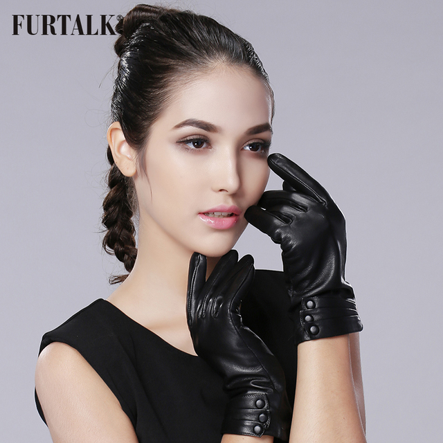 FURTALK Women's Cashmere Lining Genuine Nappa Leather Winter Warm Simple Plain Style Gloves