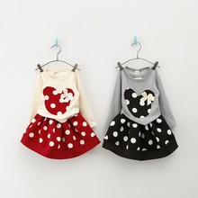 2015 New summer style Spring and autumn Bowknot is cartoon head black red dot skirt suits