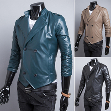 2014 New Fashion Winter Leather Man Double Breasted Jacket Couro Men’s Leather Coat  PU Leather Outerwear Coat 8M0236