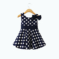 2016 Summer New Girl Dress Bowknot Polka Dot Sundress Princess Dresses Navy Blue Sleeveless Vest Children