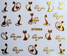 3D gold nail art sticker on nails beauty manicure fashion stickers for nail butterfly cat love