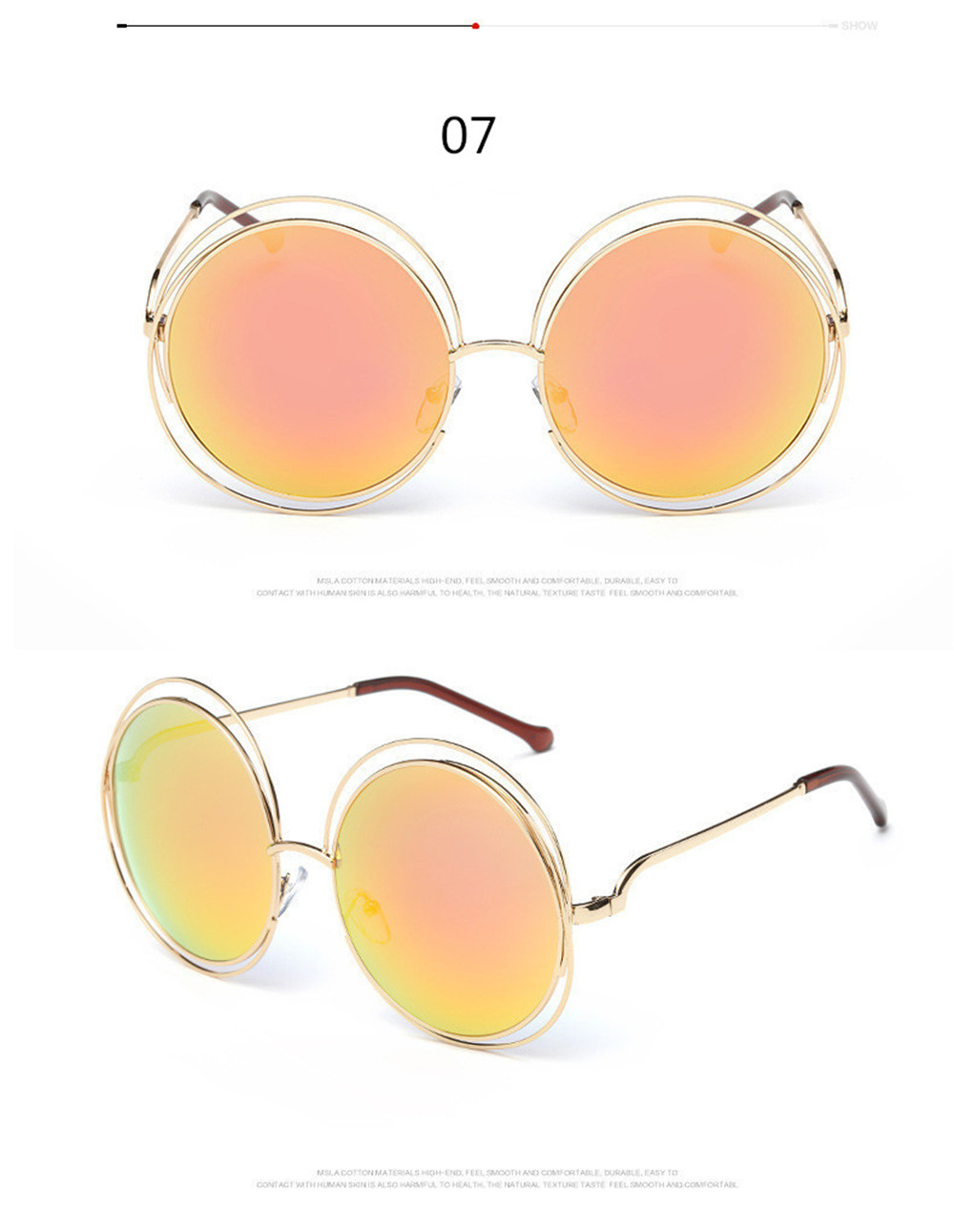 Wholesale Double Circle Round Sunglasses Fashion Women Large Size Big Retro Mirror Sun Glasses 