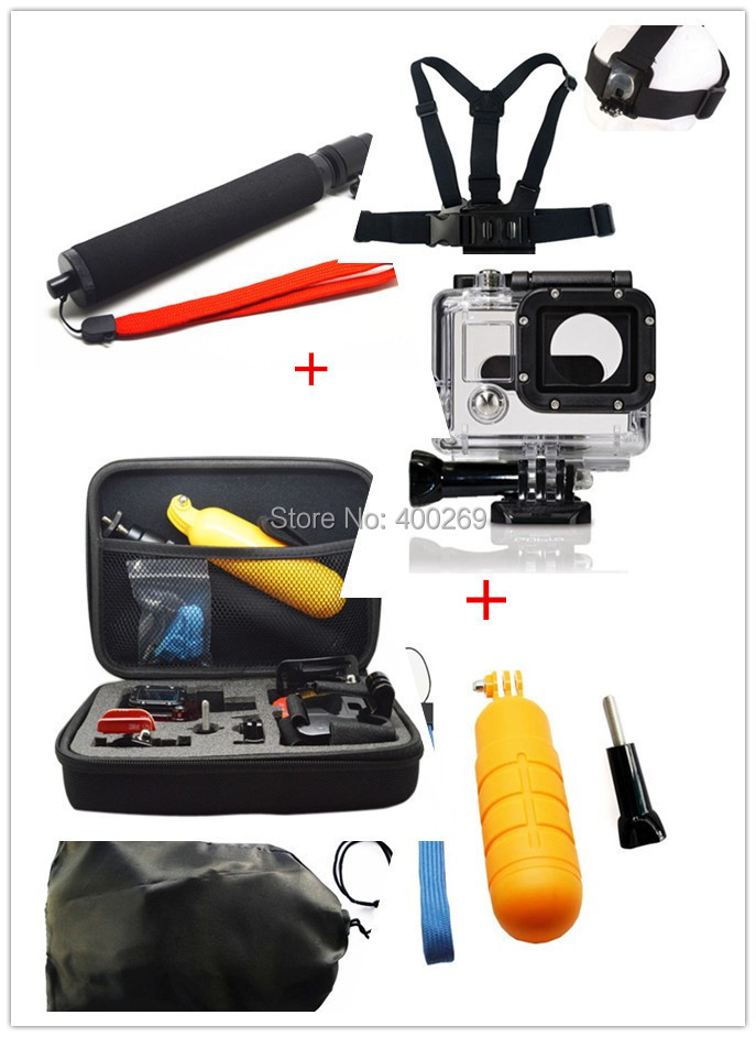 Combine sell:HERO3 Waterproof Case+Gopro Collecting Box +Gopro chest band and head band +Gopro Monopole+Floaty bobber+Gopro bag