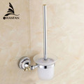Blue White Porcelain Bathroom Accessories Brass Gold Toilet Brush Holder Bathroom Products Construction ST 6709