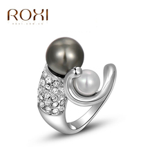 ROXI exquisite Gold plated black pearl ring,fashion jewelry,free shipping,Christmas gift,high quality,hot sell,wholesale