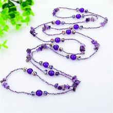 Amethyst Long Statement Necklaces for Women Vintage Purple Natural Stone Beads Maxi Necklace Ethnic Jewelry Gold