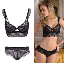 Women’s Sexy Bra Set Ultra-thin Lace Bra Brief Sets Plus size Brassiere Push up Bra and Panties Female Underwear Set