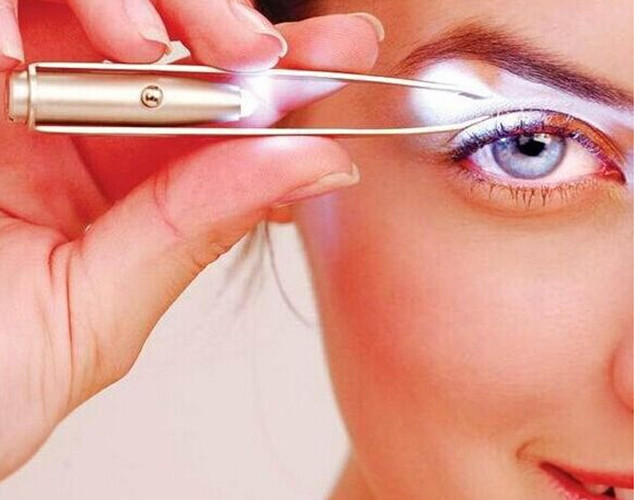 New 2015 Makeup Stainless Steel Eyelash Eyebrow Tweezers With LED Light Cosmeticc Tool