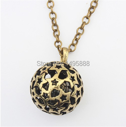 vintage Hollow bell Ball carved Long necklace Clas...