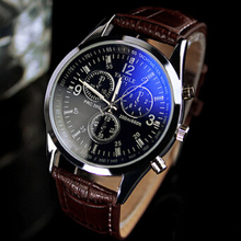 Senior business men watches special blue mirror Leather strap high quality black/brown quartz watch Wrist Gift Watches men clock
