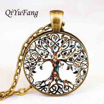 Living life Tree Cabochon Mens charm Fashion Necklace chakra Pendant Choker steampunk Jewelry Gift women glass chain antique