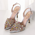 2016 Summer New Rhinestone Women Pumps Valentine Shoes Pointed Toe High Heel Wedding Shoes Sexy Party