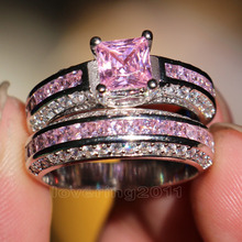 Victoria Wieck Princess cut Pink sapphire Simulated diamond 10KT White Gold Filled engagement Wedding Band Ring Set Sz 5-11 Gift