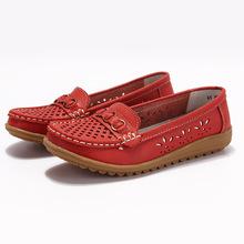 women genuine leather loafers cut out women flats breathable outdoor shoes round toe flexible driving shoes
