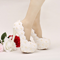 White Lace Flower Bridesmaid Shoes Stilettle Heel Bridal Shoes with Ivory Pearl Heel Banquet Prom Pumps