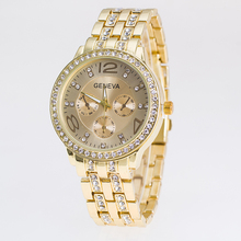 Hot Sale GENEVA Alloy Gold Plated Bright Crystal Casual Quartz Watch Fashion Brand Luxury Women Rhinestone Watches Relojes Clcok