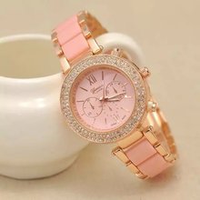 2016 relogio feminino diamond Geneva watch women dress quartz women watches rhinestone golden stainless mesh band relojes