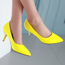 Red Sole Mid Heels Pointed Toe Yellow Shoes Woman Pumps Red Bottom Stiletto White Bridal Shoes Ladies Shoes Size 34 -39 6700