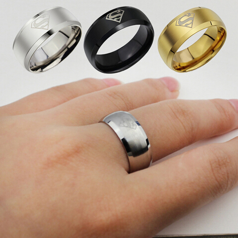 Fashion Titanium Jewelry Simple Men Ring Superman Logo Finger Rings 3 Colors Supermen jewelrys FB011
