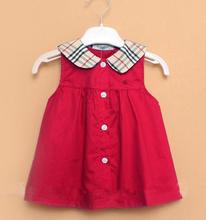 B* Hot Sale 2015 Baby Girl England Style Cotton Dress Kid Cute Fashion Dresses O Neck Knee Length Sleeveless Plaid Free Shipping