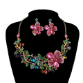 Rhinestone Jewelry sets Wedding Plants flower clolrful Necklace sets bridal Party Earrings sets Top quality Fashion