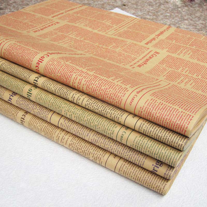 Double Size Wrapping Paper Vintage Newspaper Gift Wrap Artware Packing Package Paper Flower