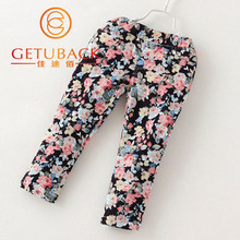 2015 New Girls Floral Jeans Trench Spring Autumn Cotton Washed Jeans Warm Baby Girls Jeans Kids