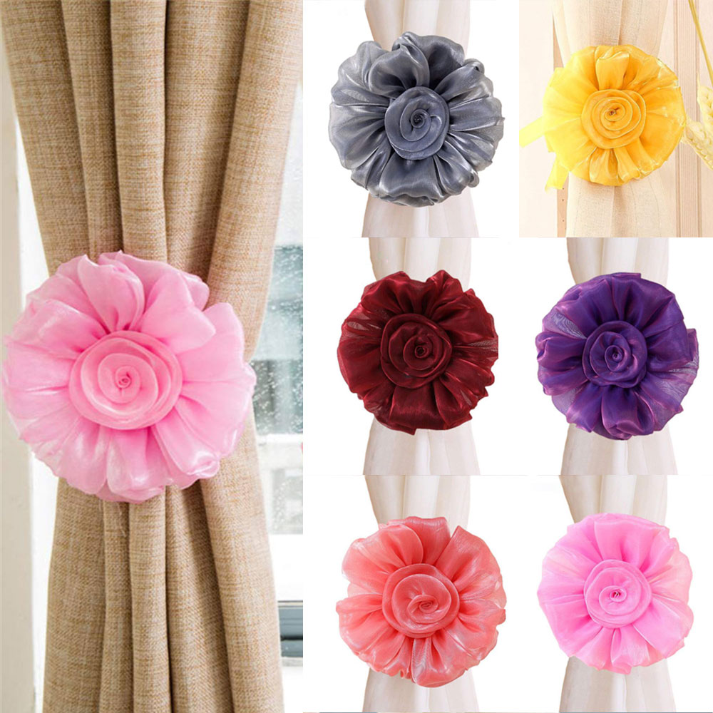 2 pcs Rose Flower Cluster Curtain Tieback Clips Buckle Backdrop clips with Pears 