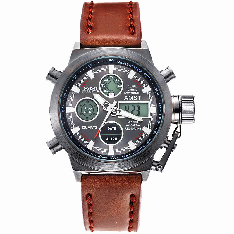 Watches Men Luxury Brand AMST Dive LED Watches Sport Military Watch Genuine Quartz Watch Men Wristwatches