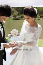 Vestidos de noiva Sweetheart Floor Length Sweep Train Satin Long Sleeve Lace Wedding Dresses 2015 Women