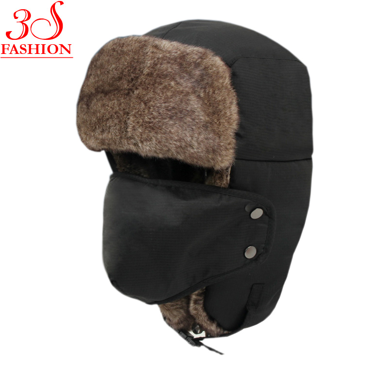Wholesale 3S Brand Bomber Hats male mask cap winter outdoor skiing thickened hat fur snow hat 7 color free shipping