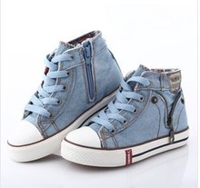 Hot Selling 2014 New Arrival Children Shoes Denim Jeans Zipper Sneakers Boys and Girls Casual Kid