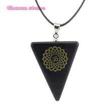 Natural obsidian 7 chakra Pendant characteristic Fashion jewelry design carved Chakra triangle Necklace stone Reiki Healing