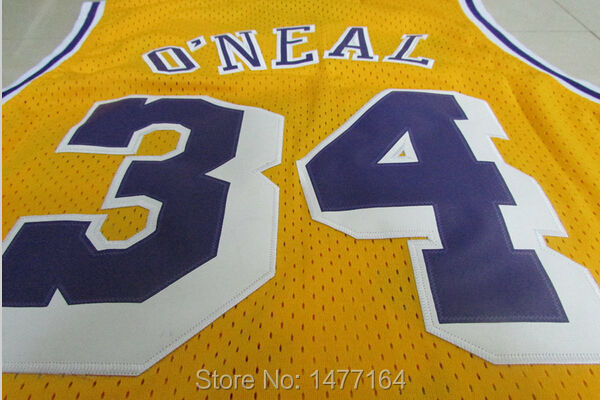 Los Angeles L #34 Shaquille ONeal Yellow Throwback Jersey Purple Number_02