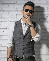 Men s brand Sleeveless Jacket Waistcoat Men Suit Vest Fashion Male British Style Slim Woolen Cotton
