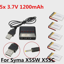 Battery For Syma RC Quad Drone 5pcs 3.7V 1200mAh Lipo Battery + Charger Set X5SW X5SC X5SC-1 Suit Most 4 Axis RC Vehicles Newest