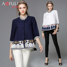 Plus size S-5XL 2016 Spring Tops Women Blouses clothing fashion Shirts stand collar Blouse top embroidered shirt female