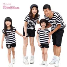 Summer Sport Family Look Mother Father Baby Daughter Son Clothes Set Stripe T Shirt+Shorts Family Matching Outfits