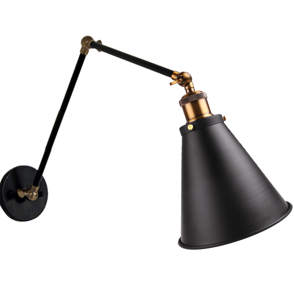 E27 Base Retro Loft Industrial LED Vintage Wall Lamp light Wall Sconce Adjustable Handle Metal ...