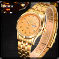 2016 BOSCK Calendar Gold Quartz Watch Men Clock Top Brand Luxury Wrist Watches Golden Hodinky Relogio