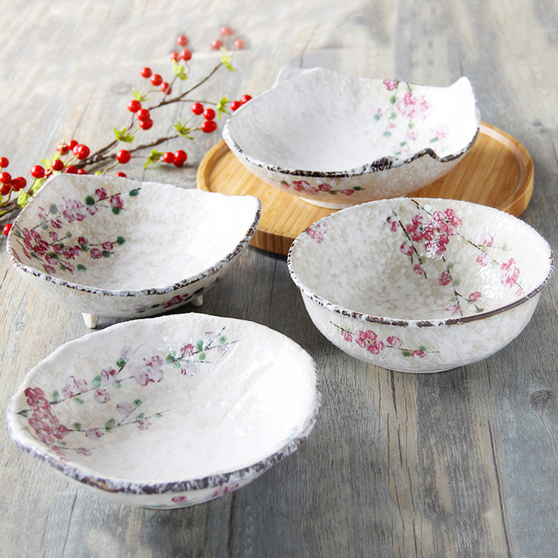 JapanStyle red plum blossom handpaint ceramic bowl porcelan tableware rice bowl SUSHI cold dish