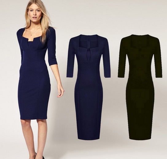 Office+Blouses+Designs+Dresses Women Designer Work Dress Ladies Office Black Blue Pencil Dresses ...