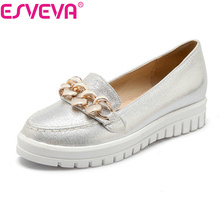 ESVEVA All Match 4 Color Chains Platform Round Toe Women Pumps Solid Slip On Autumn/Spring Miss Party Shoes Size 34-43 White