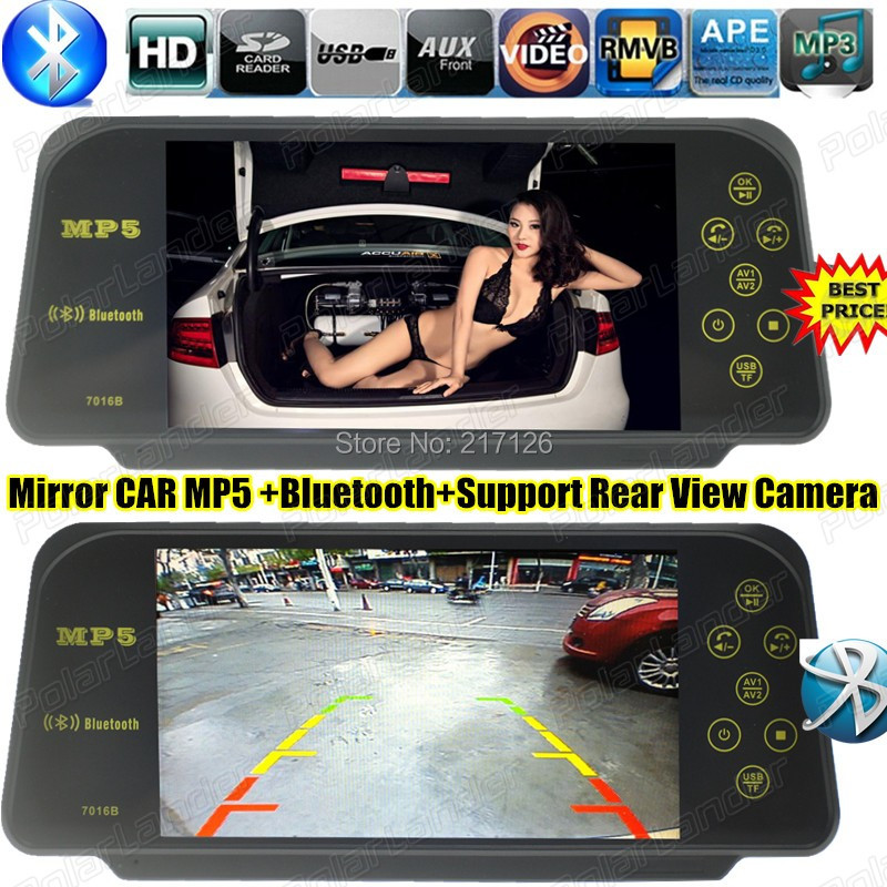 NEW 7 Inch TFT LCD mirror Bluetooth MP5 car support rear view camera monitor reverse monitor SD USB for DVD W/Remote control