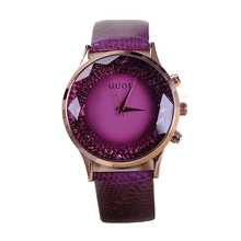 GUOU Wristwatches Quartz-Watches Rhinestone Waterproof Women’s Watches Genuine Leather Upscale Large Dial Color Optional